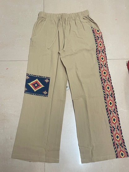 Jose - Stylish Loose Cotton Blend Pants with Geometric Pattern and Pockets for Men