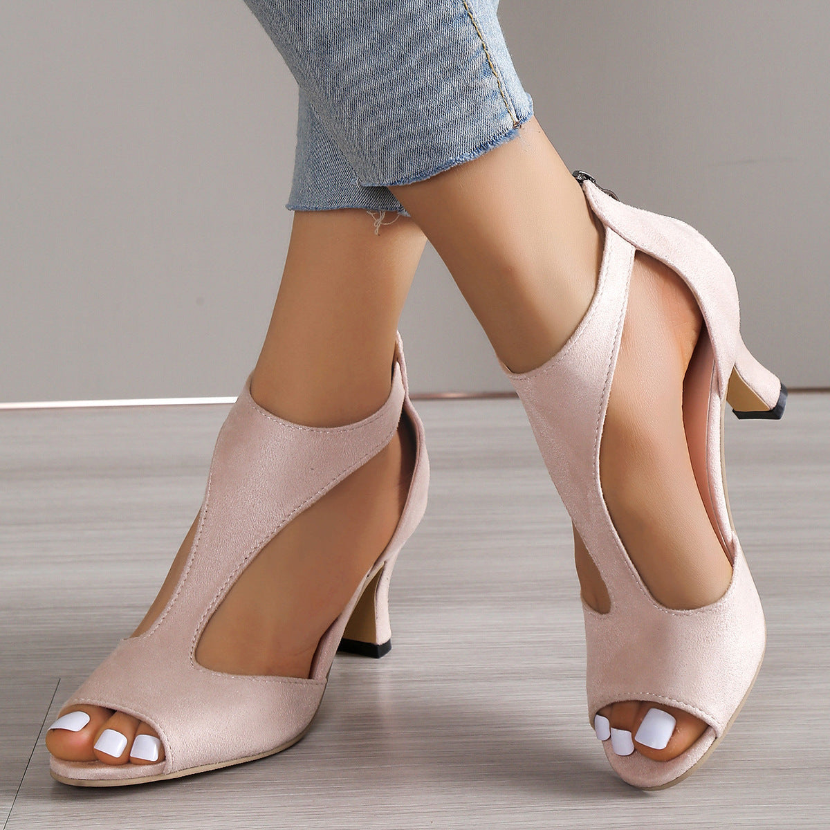 Jade – High Heel Peep Toe Sandals with Back Zipper