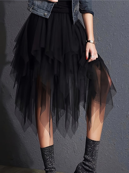 Tracy – Tulle Tiered Skirt with Asymmetric Hem