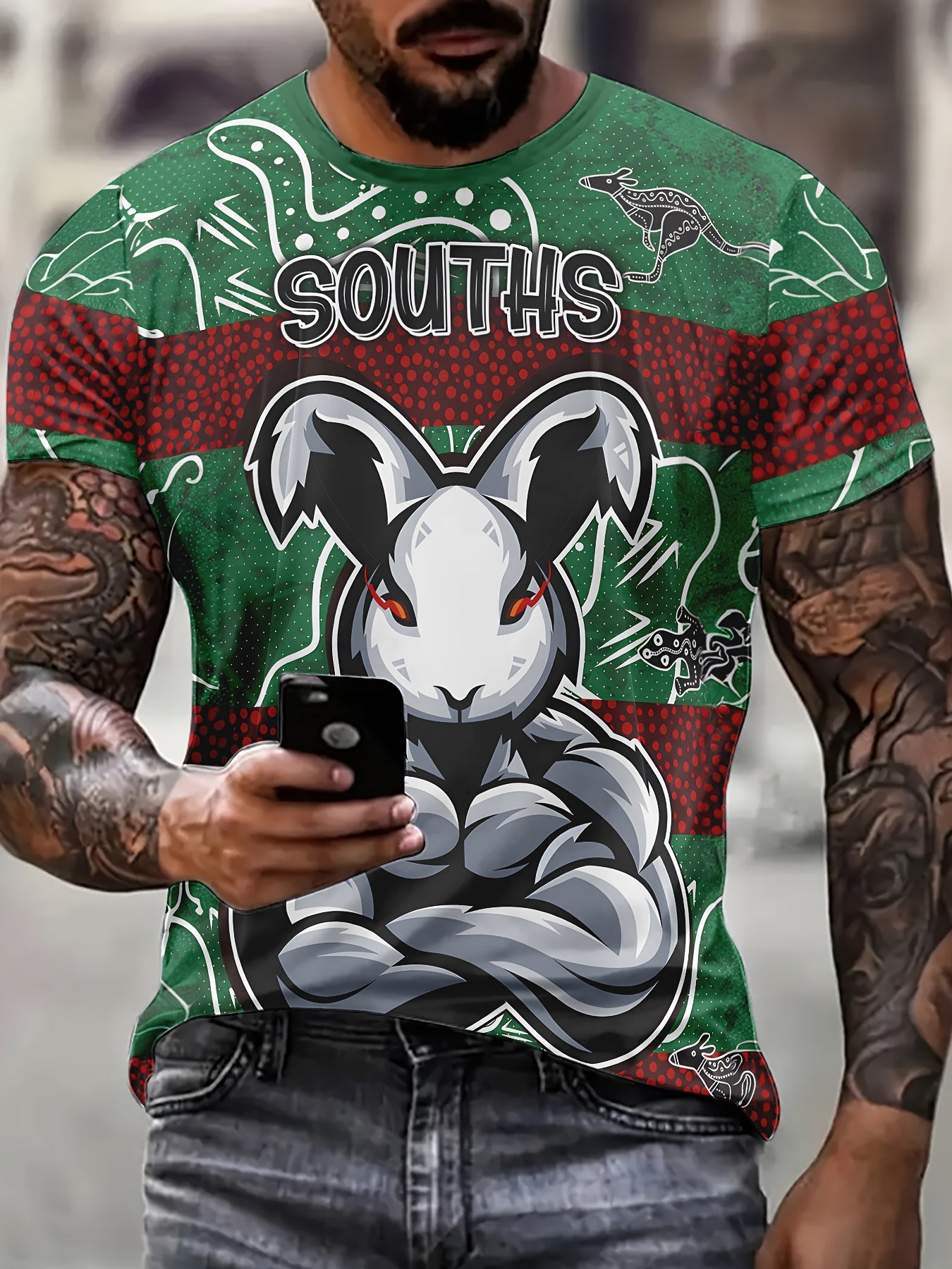 Timothy -  Casual T-Shirt with Souths Rabbit Muscle Print for Men