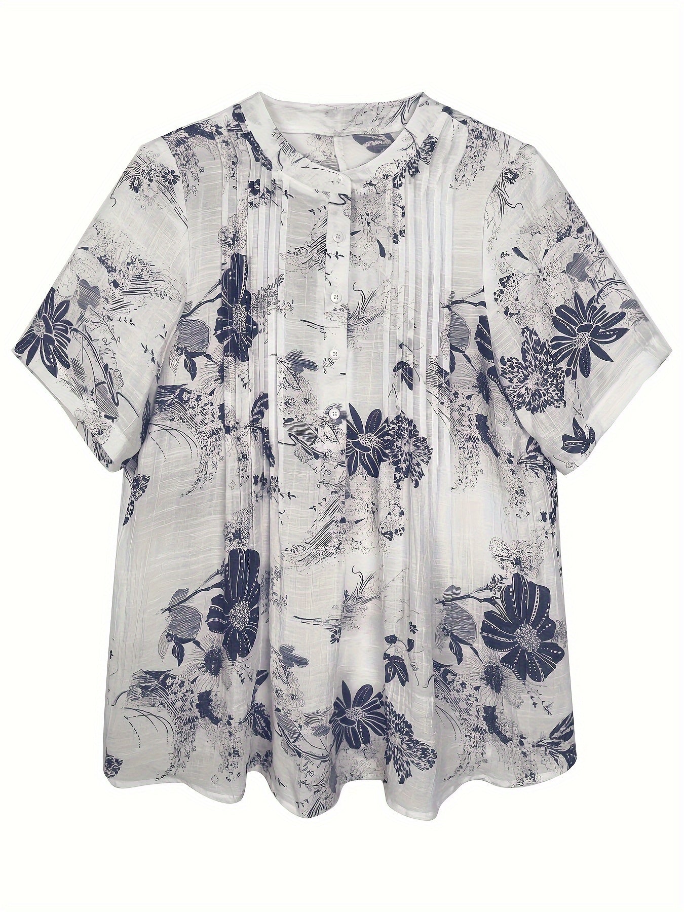 Delilah - Casual Blouse with Floral Print and Button Front Short for Women