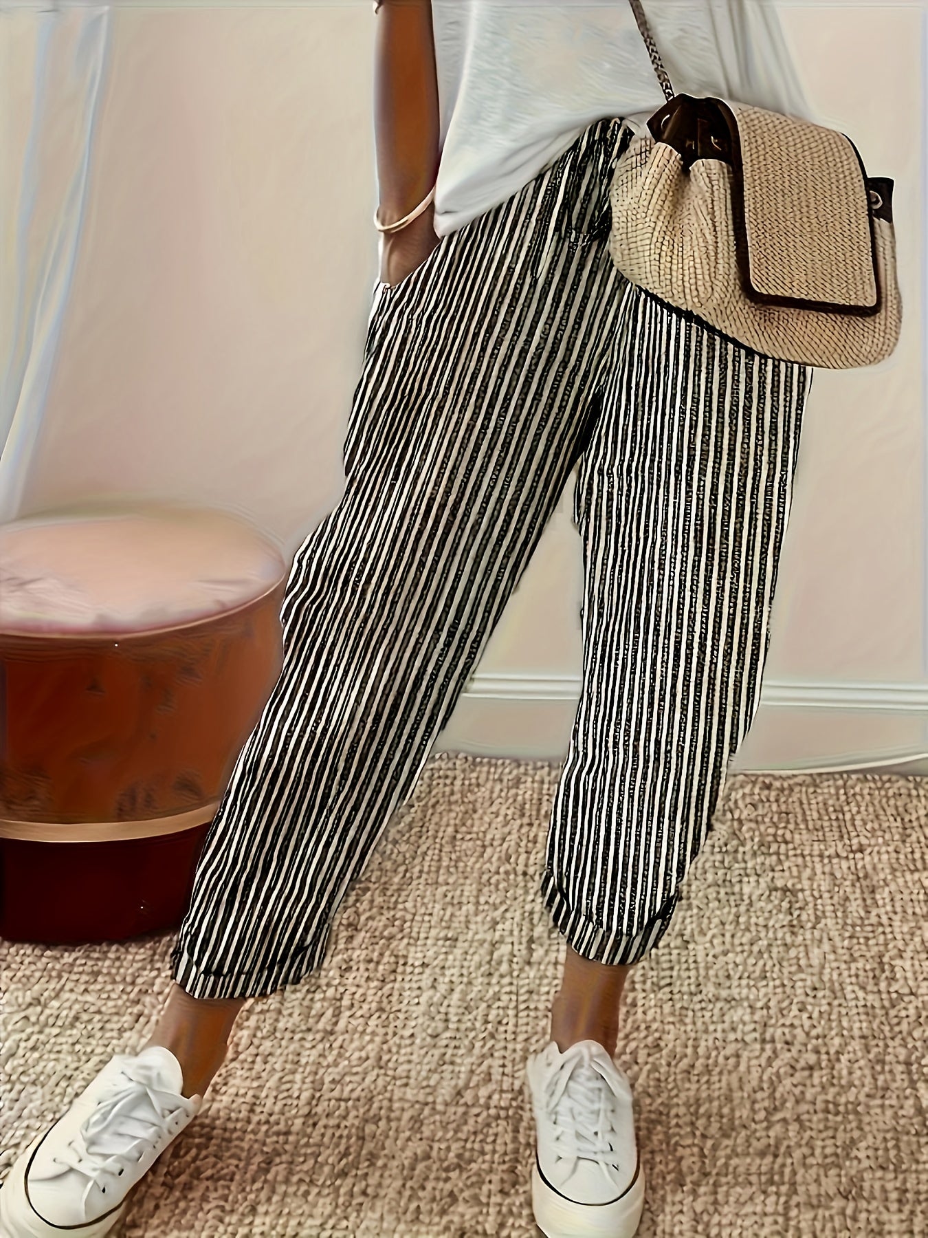 Angelica - Striped Slant Pocket Drawstring Pants for Women