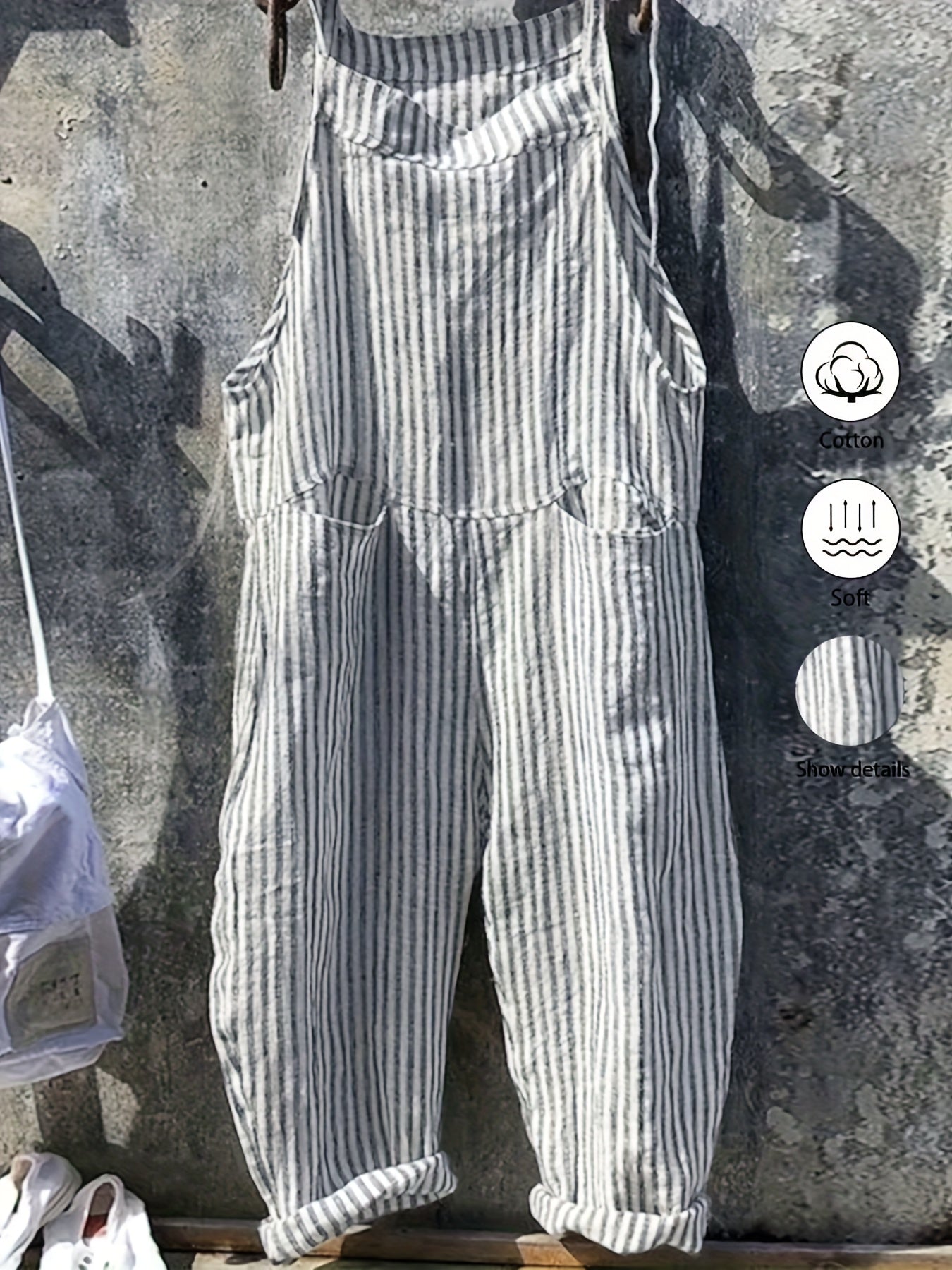 Linda – Striped Sleeveless Overalls with Tie Shoulders