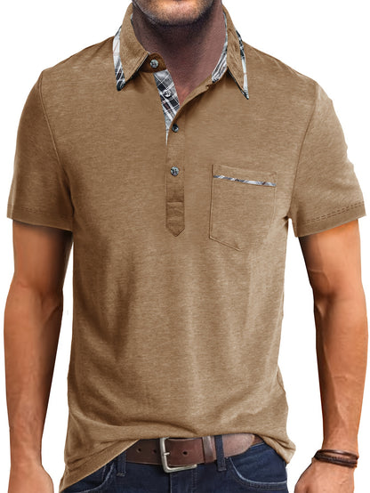 Jordan - Casual Henley Shirt with Plaid Pattern Lapel for Men