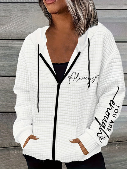 Sandra – Women's Casual Letter Print Hoodie with Zipper and Dual Pockets