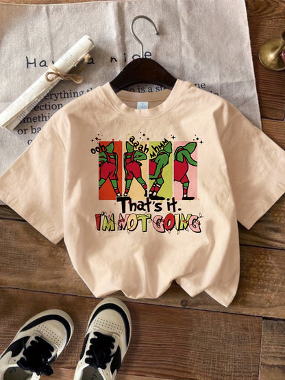 Estelle - Casual T-Shirt with Festive Christmas Cartoon and Letter Print for Women