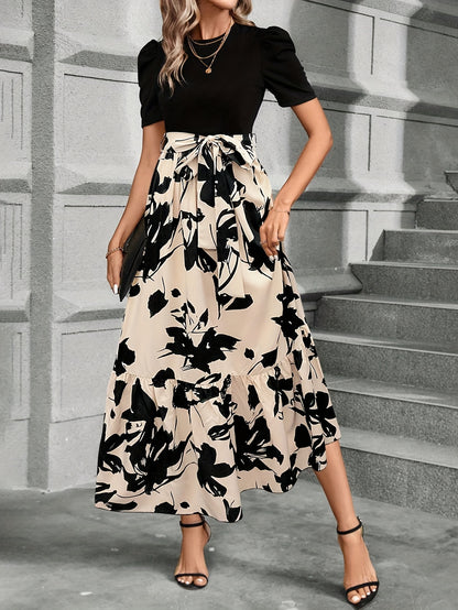 Aurora - Elegant Maxi Dress with Floral Print and Tie Waist for Women