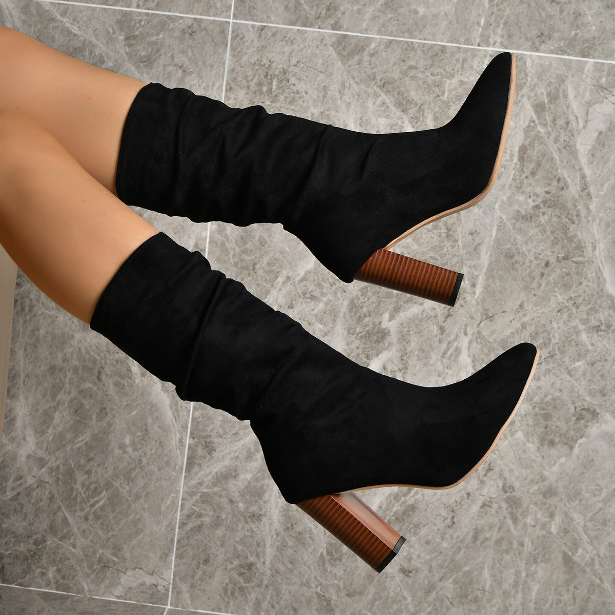 Katie – Suede High Block Heel Boots