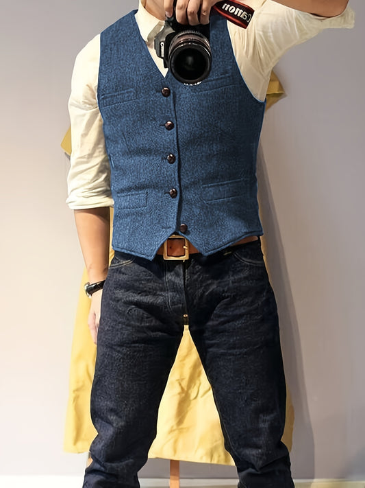 Tristan – Men's Vintage-Inspired Herringbone Wool Blend Vest