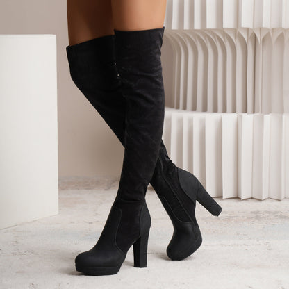 Joy – Women's Over-the-Knee Suede Boots with High Square Heel