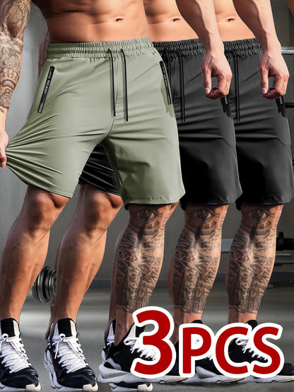 Donald - 3 Pieces Active Shorts with High Stretch and Zip Pockets for Men