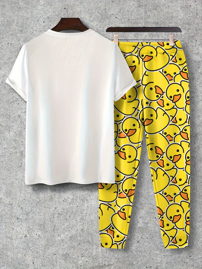 Donald - Outfit Set of Cartoon Duck Pattern T-shirt and Drawstring Pants for Men