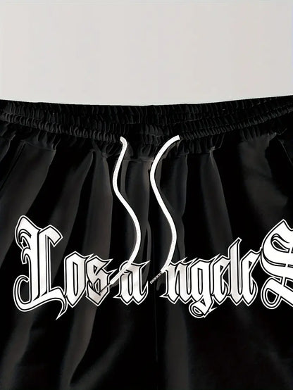 Michael - Sports Shorts with LOS ANGELES Letter Print and Pockets for Men