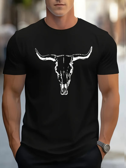 Lucas - Casual T Shirt with Bull Skull Print for Men