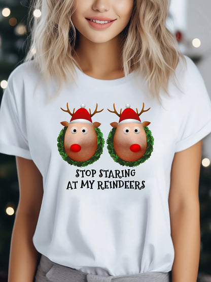 Patricia – Christmas Reindeer Print T-Shirt