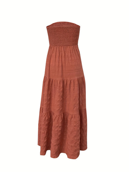 Margaret - Elegant Shirred Tube Dress with Ruffle Hem for Women