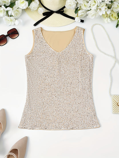 Cassidy - Vintage Sequined Tank Top with V-neck and Sleeveless for Women