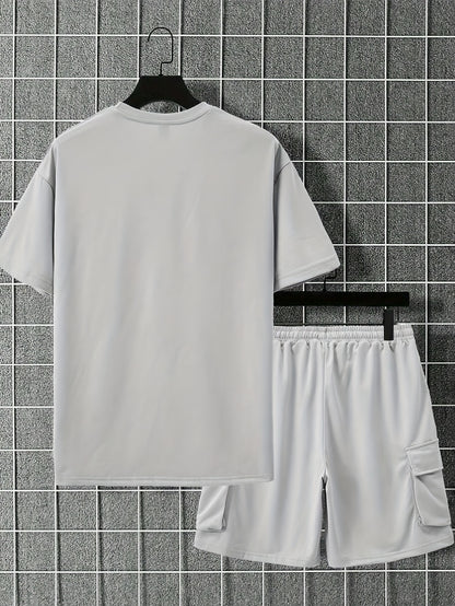 Lucas - Outfit Set with Loose Crew Neck Short Sleeve T-Shirt and Drawstring Shorts with Multi Pockets for Men