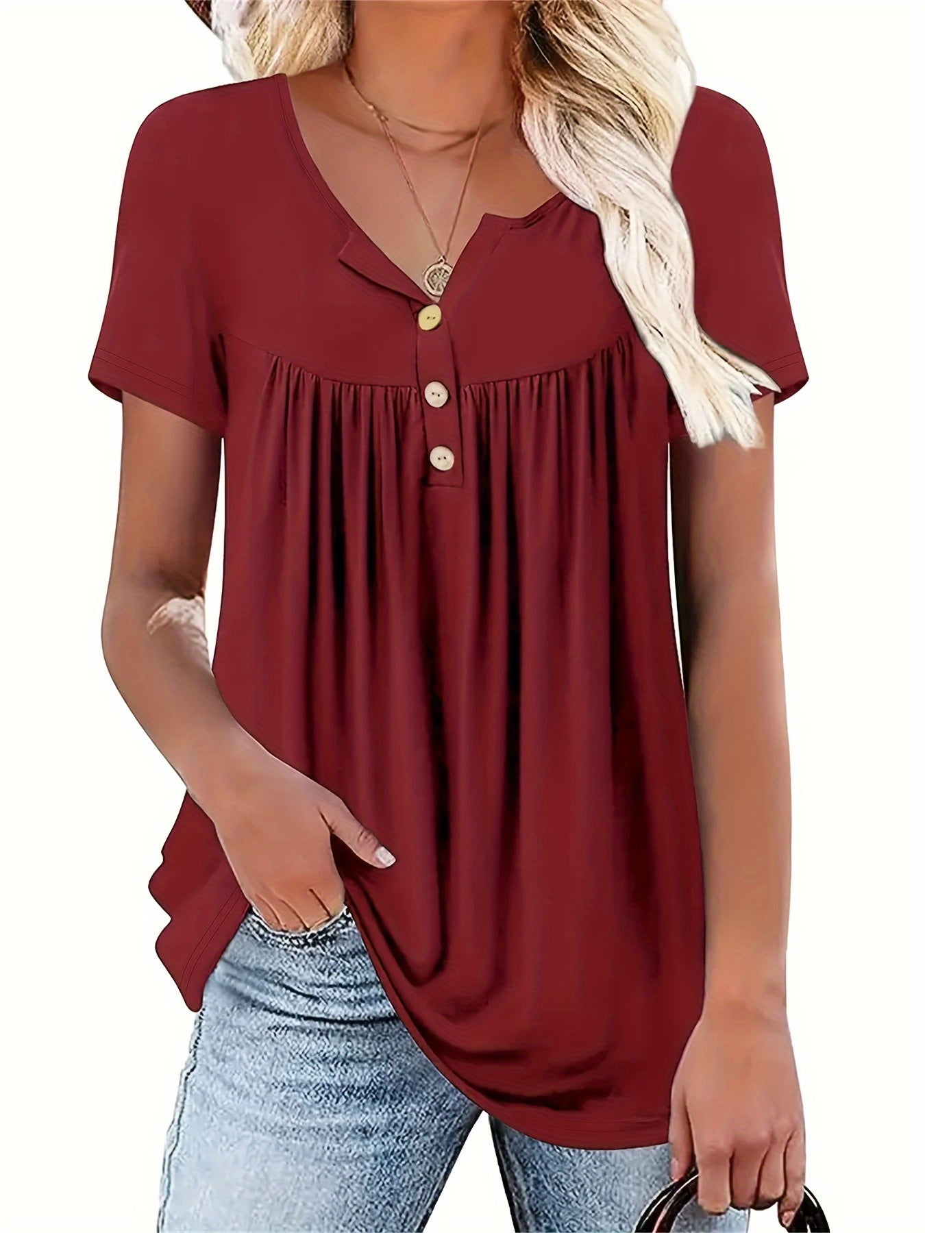 Marie - V Neck Blouse with Button Front for Women