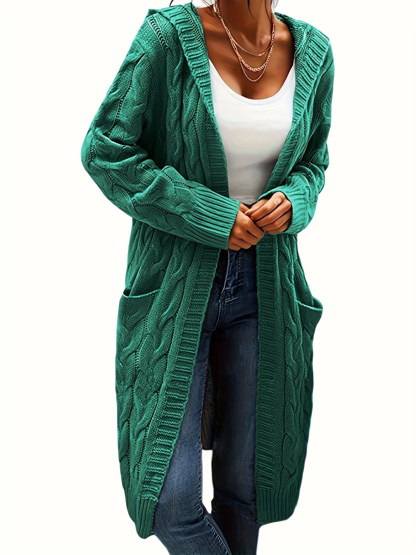 Isabella - Mid Length Knitted Cardigan with Hooded and Open Front for Women