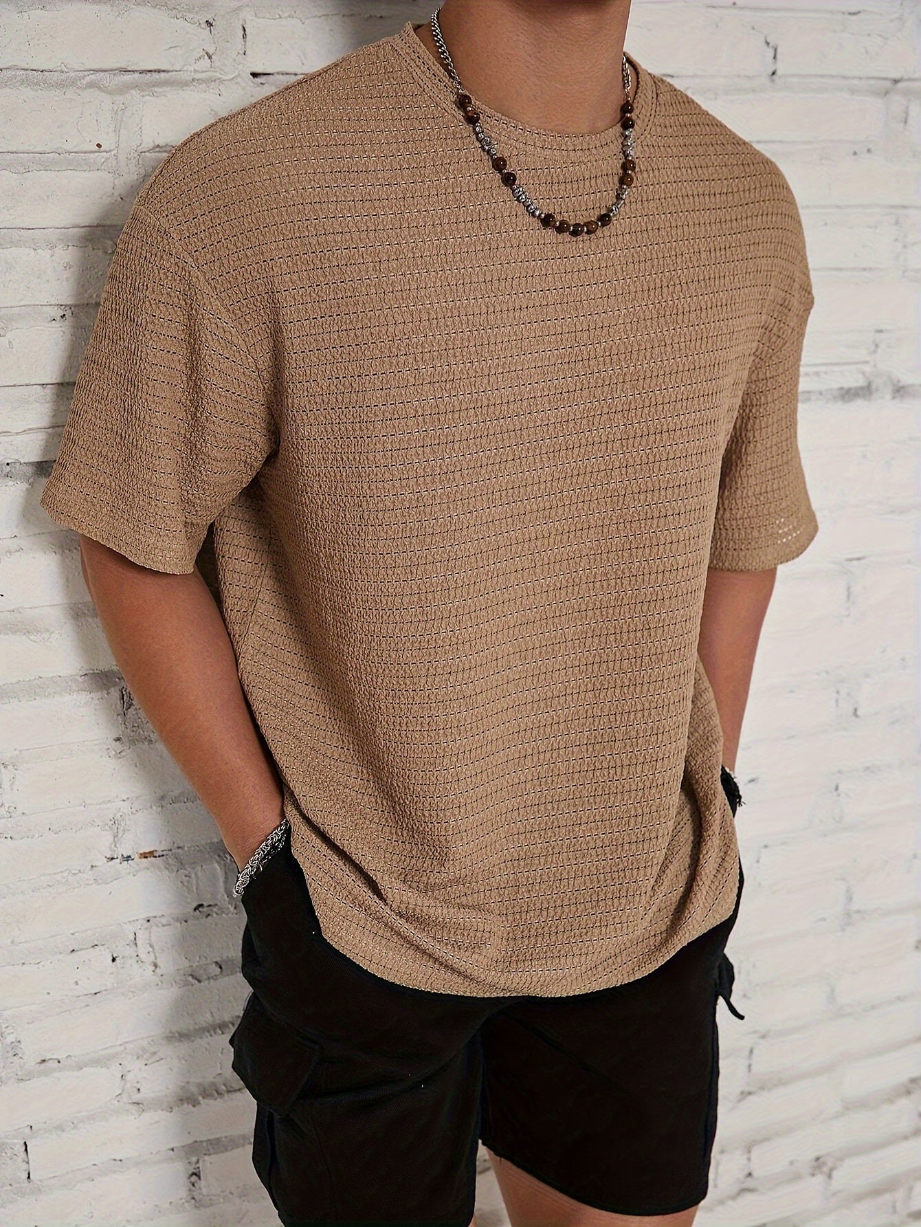 William - Textured T-shirt with Loose Fit and Crew Neck for Men