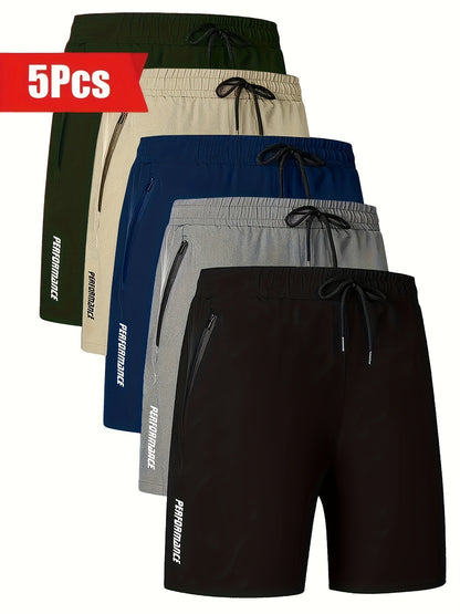 Ethan - 5 Pieces Active Sport Shorts with Zippered Pockets and Loose Fit for Men