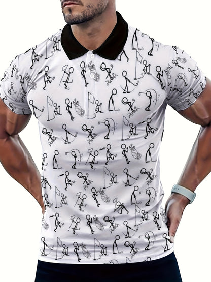 Roger - Casual Polo Shirt with Stick Man Graphic Print for Men