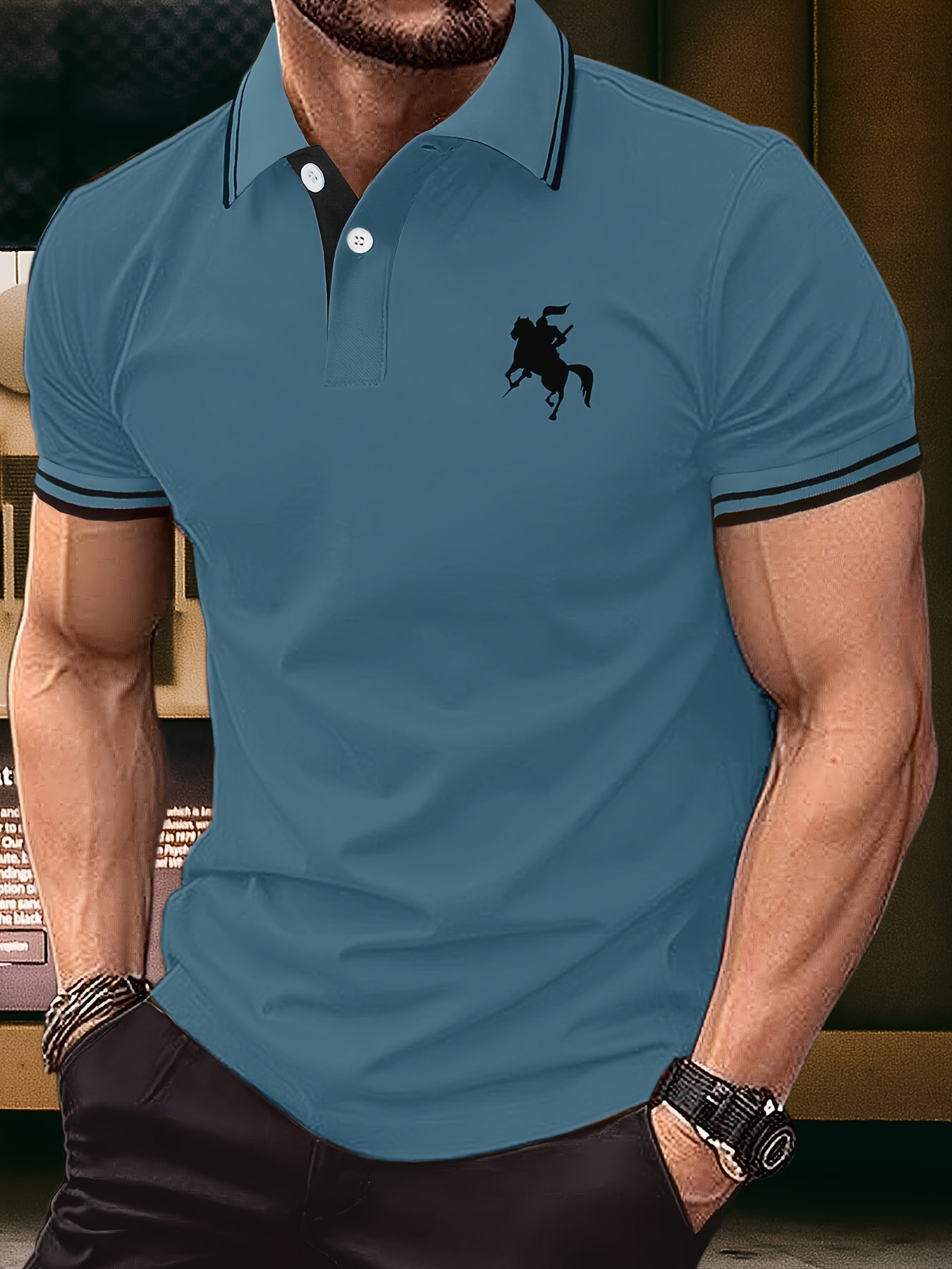 Nicholas - Polo Shirt with Horse Riding Knight Logo for Men