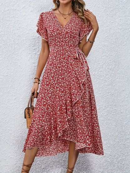 Vanessa - Midi Dress with Ruffle Hem and Floral Print for Women