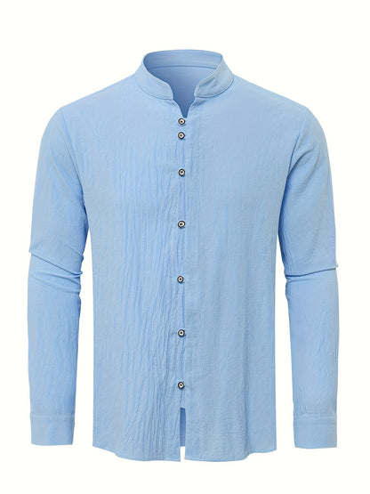 Jay – Men's Solid Color Stand Collar Long Sleeve Shirt