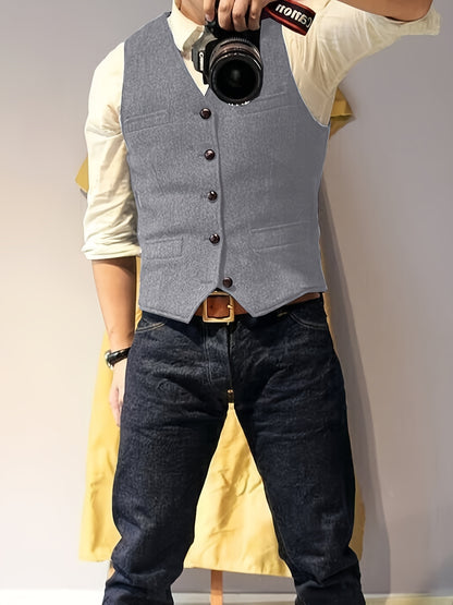 Tristan – Men's Vintage-Inspired Herringbone Wool Blend Vest