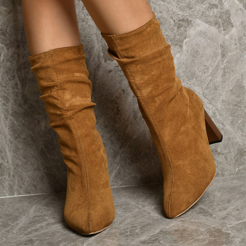 Katie – Suede High Block Heel Boots