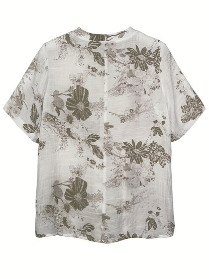 Delilah - Casual Blouse with Floral Print and Button Front Short for Women