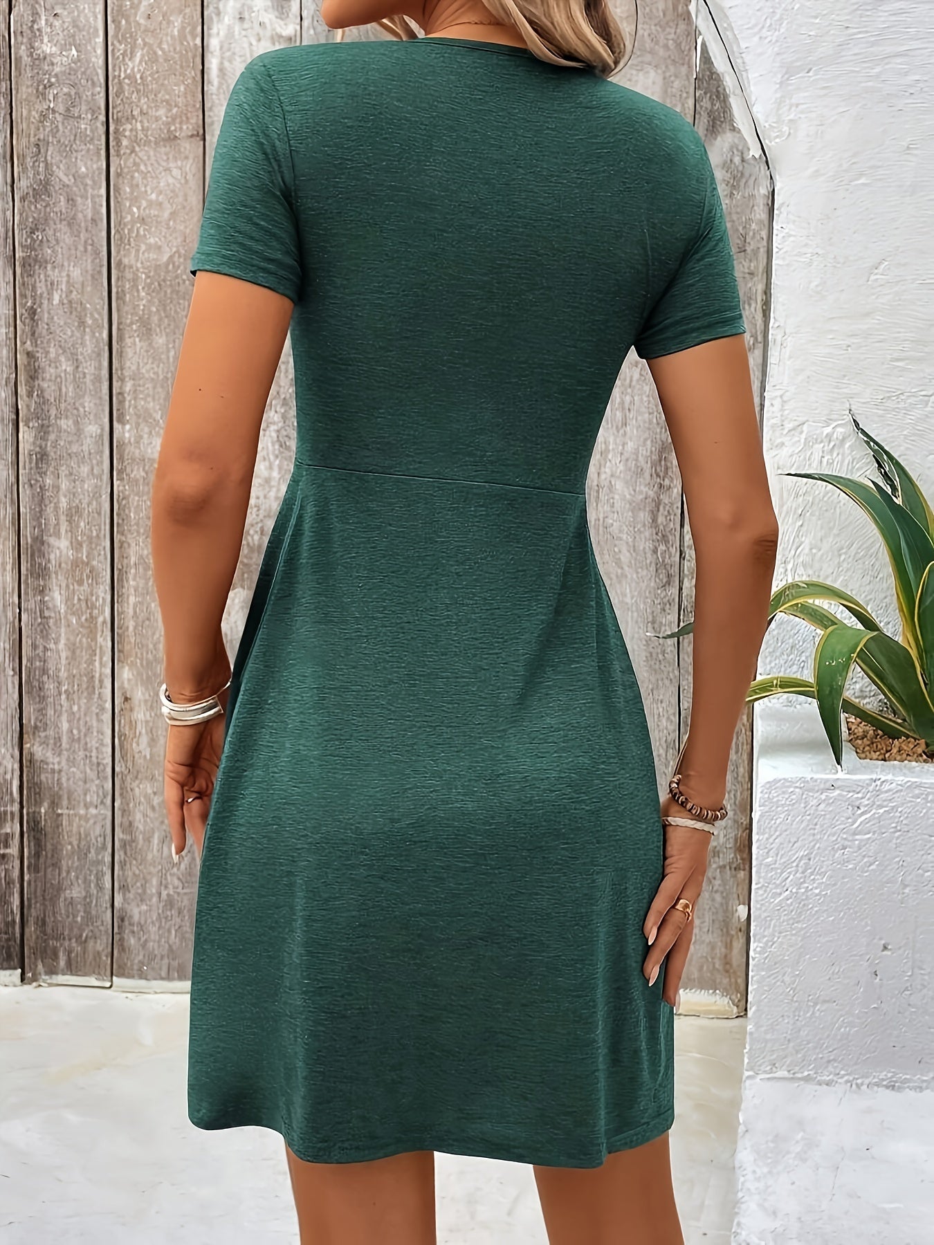 Juniper - Elegant Twist Front V-neck Dress with Short Sleeve and A-line for Women