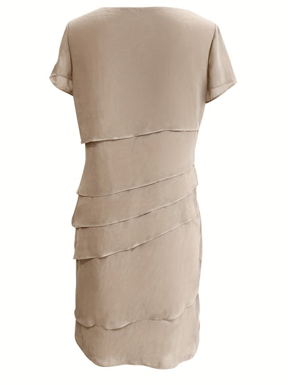 Melissa - Layered Trim Crew Neck Dress for Women