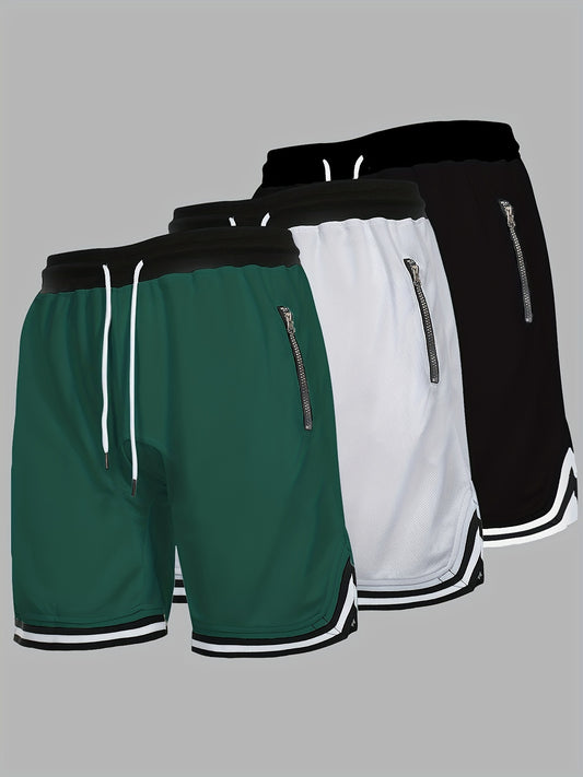 Elbert - 3pcs Basketball Shorts with Drawstring and Zip Pockets for Men