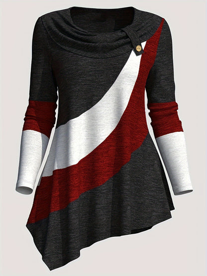 Amy – Patchwork Long Sleeve Asymmetrical T-Shirt