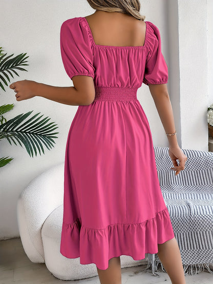 Lovilia - Puff Sleeve Dress with Ruched Bust and Ruffle Hem for Women