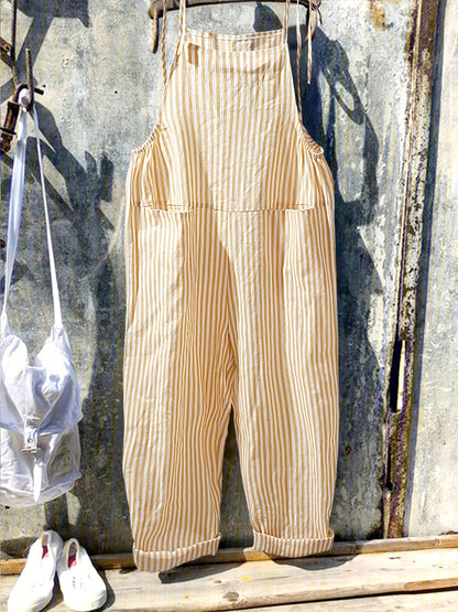 Linda – Striped Sleeveless Overalls with Tie Shoulders