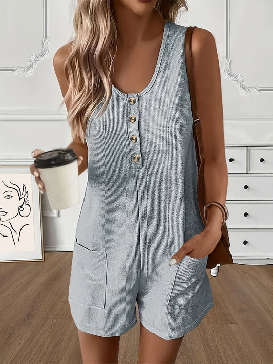 Marissa - Sleeveless Romper Jumpsuit with Pockets and Button Front for Women