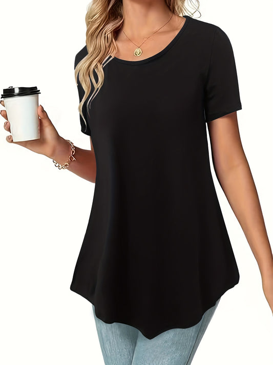 Alexis- Asymmetrical Hem Crew Neck Top for Women