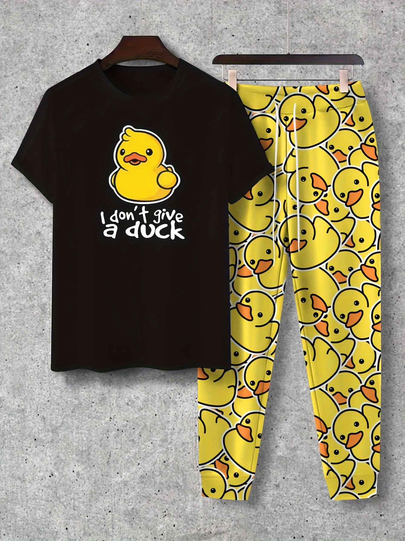 Donald - Outfit Set of Cartoon Duck Pattern T-shirt and Drawstring Pants for Men