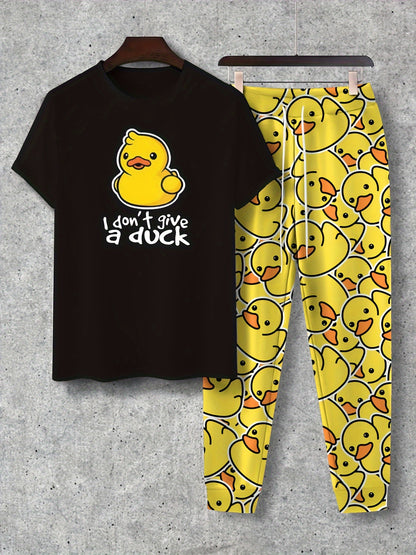 Donald - Outfit Set of Cartoon Duck Pattern T-shirt and Drawstring Pants for Men