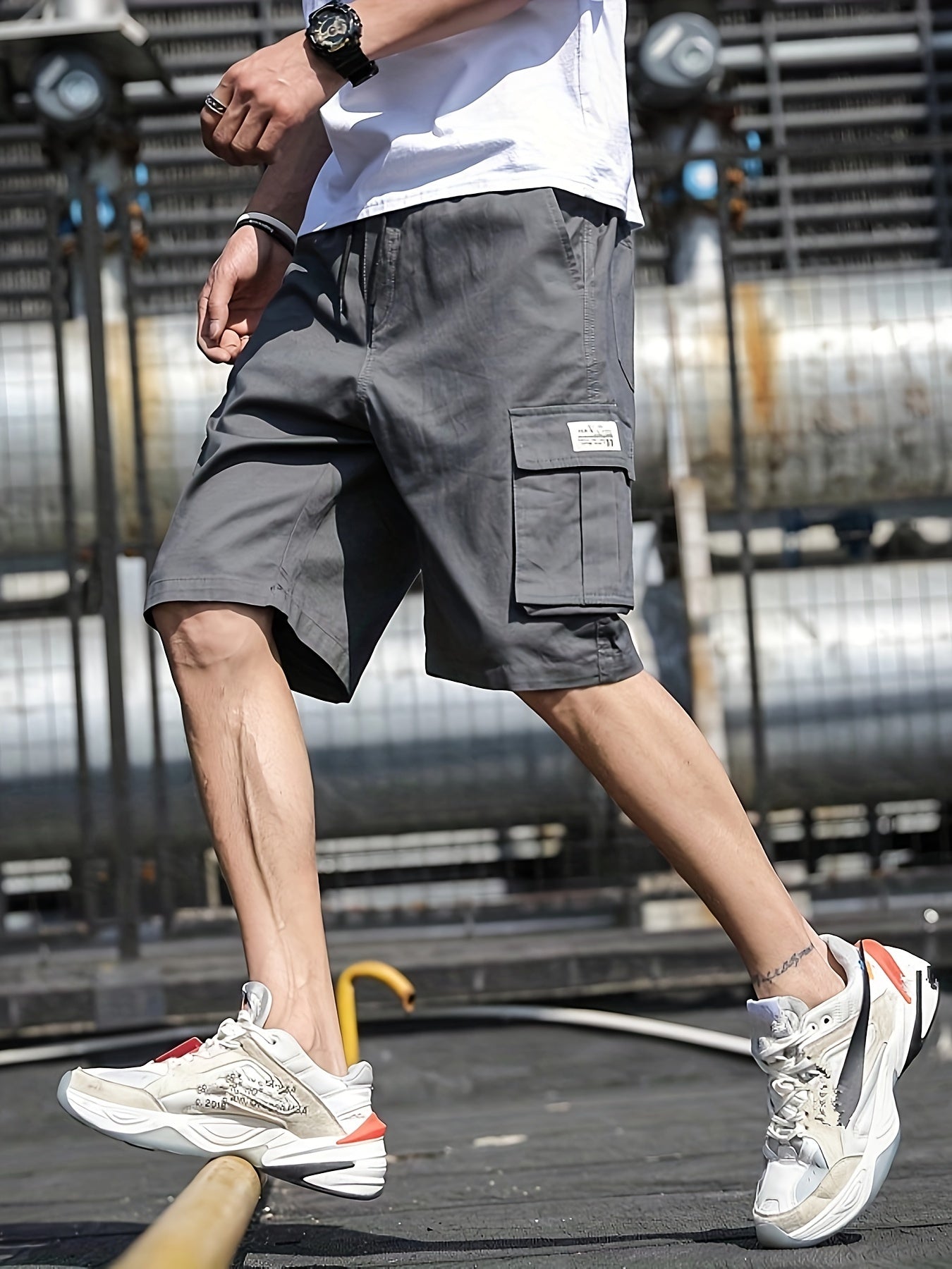 Carlo - 4pcs Label Patched Cargo Shorts with Drawstrings