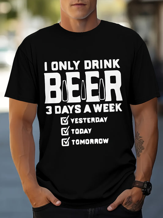 Luke - Short Sleeve Crew Neck T-Shirt with Beer Graphic Print for Men