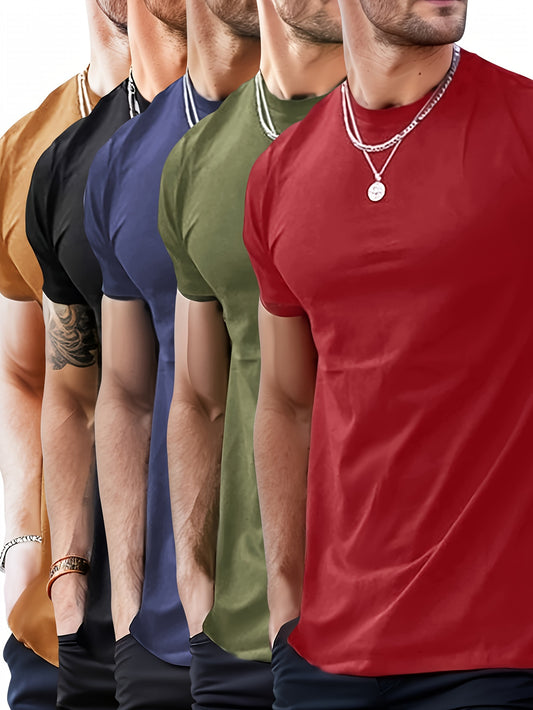 Charles - 5pcs Casual T-shirt Set with Stretch and Round Neck for Men