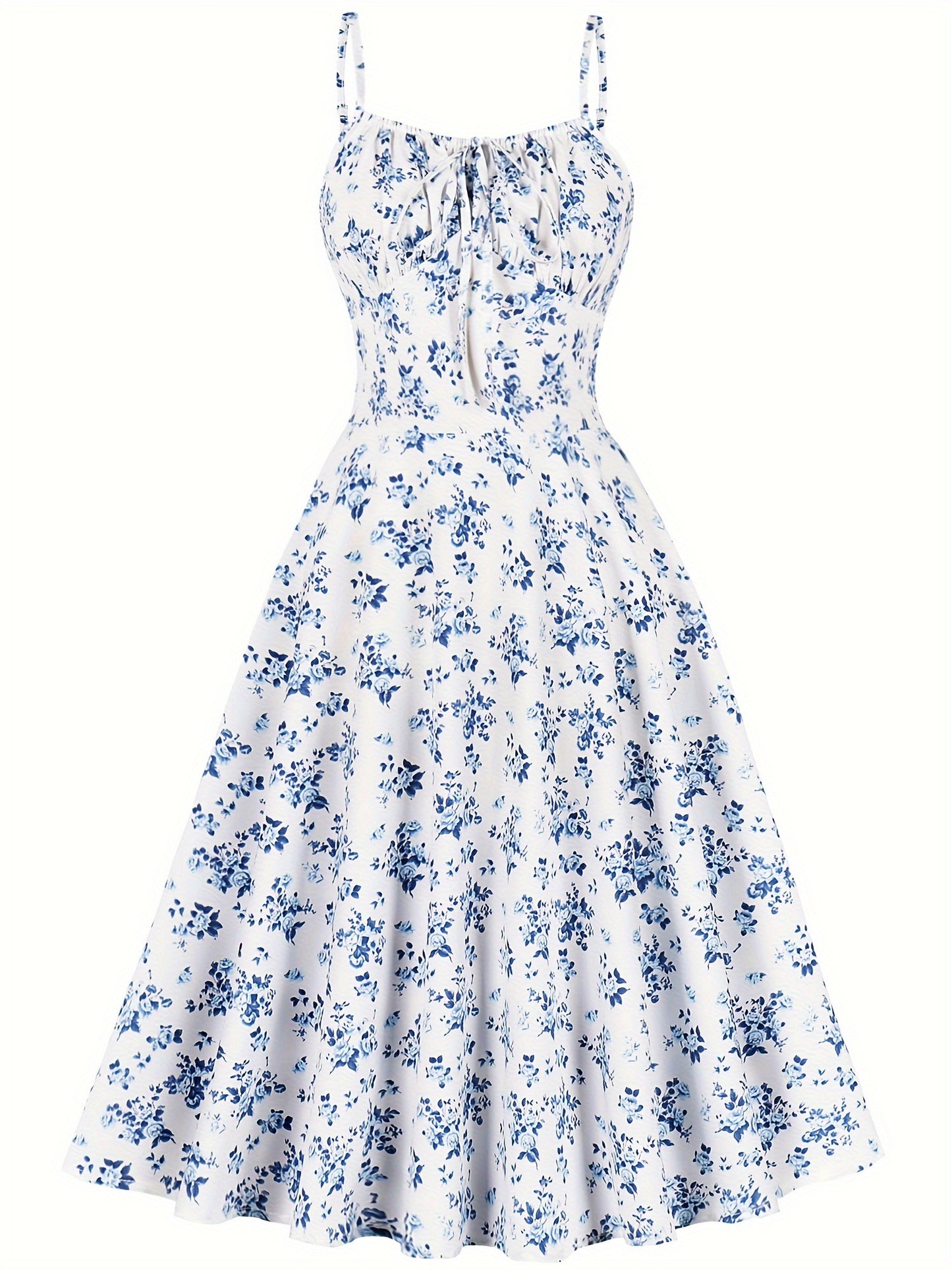 Maya - Vintage Elegant Sleeveless Dress with Floral Print and Tie Front for Women