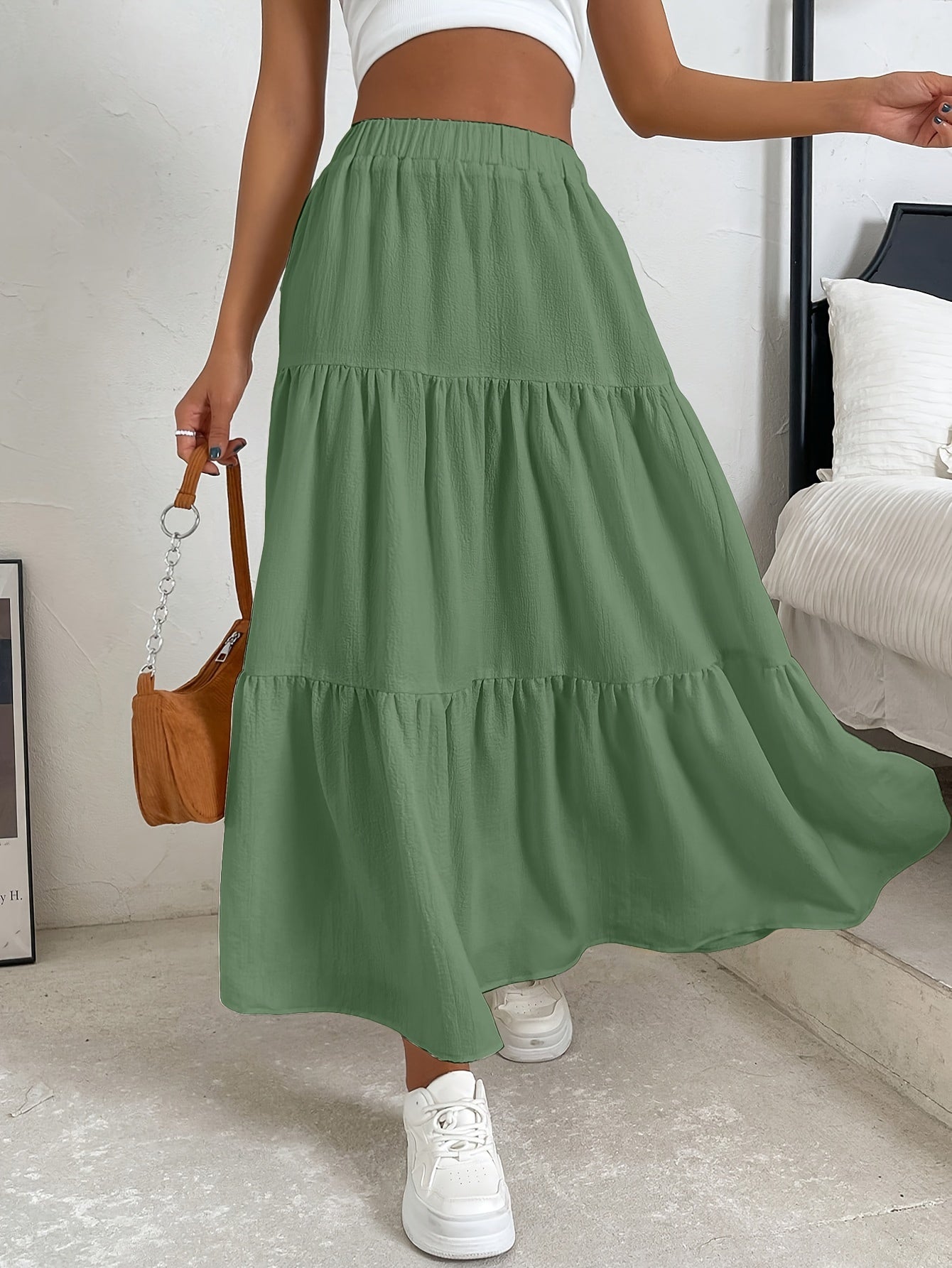 Georgia - Elegant High Waist Ankle Length Skirt with Ruched Hem for Women