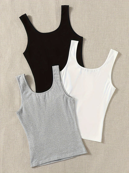 Ruth - 3 Pieces Tank Tops with Sleeveless and Crew Neck for Women