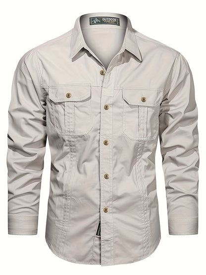 Michael - Long Sleeve Cargo Shirts with Button Up and Chest Pockets for Men